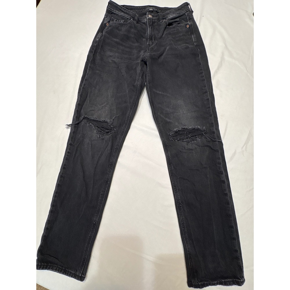 American Eagle Strigid Mom Jeans Black Distressed High Waisted Denim 27x27